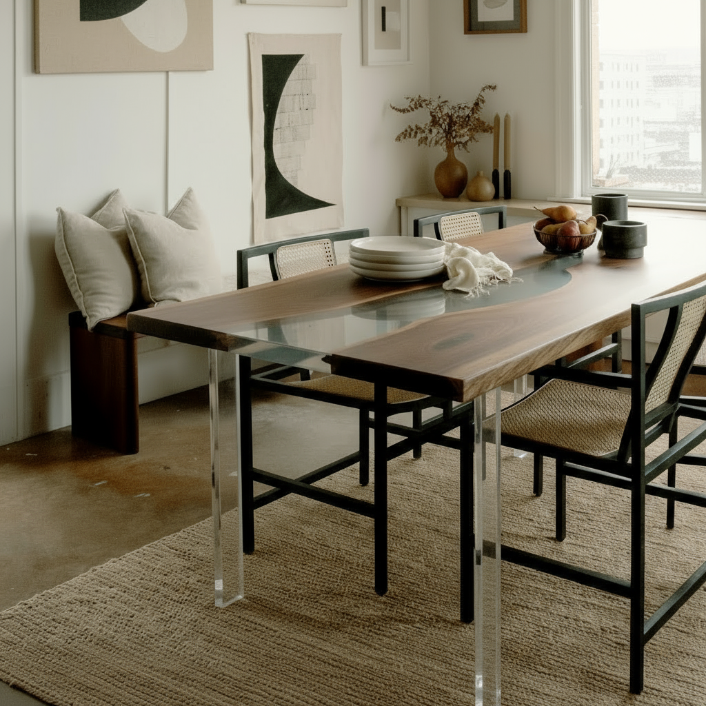 Custom Epoxy Resin and Solid Wood Dining Tables