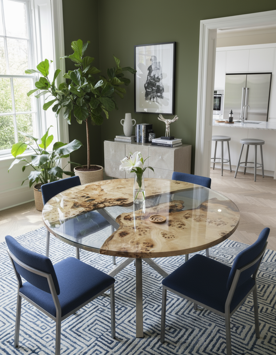 Poplar Epoxy Resin Round Table | Custom Handmade Contemporary Design
