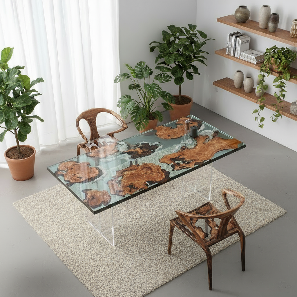 Burr Oak Epoxy Resin Dining Table | Handmade Furniture Design