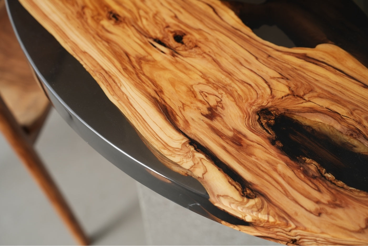 Italian Olive Wood Epoxy Resin Round Table | Handmade Luxury Furniture