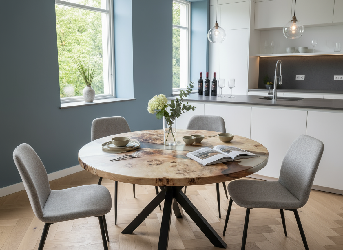 Poplar Epoxy Resin Round Table | Custom Handmade Contemporary Design