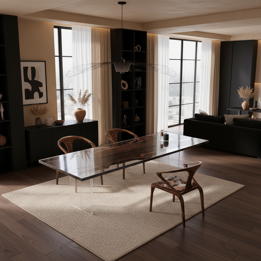 Ebony Wood Epoxy Resin Dining Table | Modern Custom Wood Craftsmanship