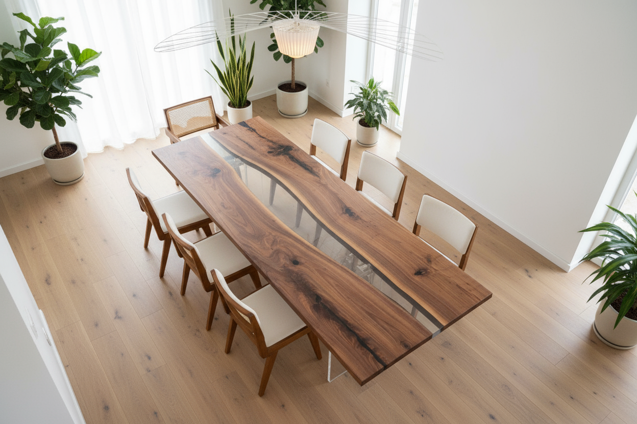American Black Walnut Resin Table | Premium Handmade Dining Furniture