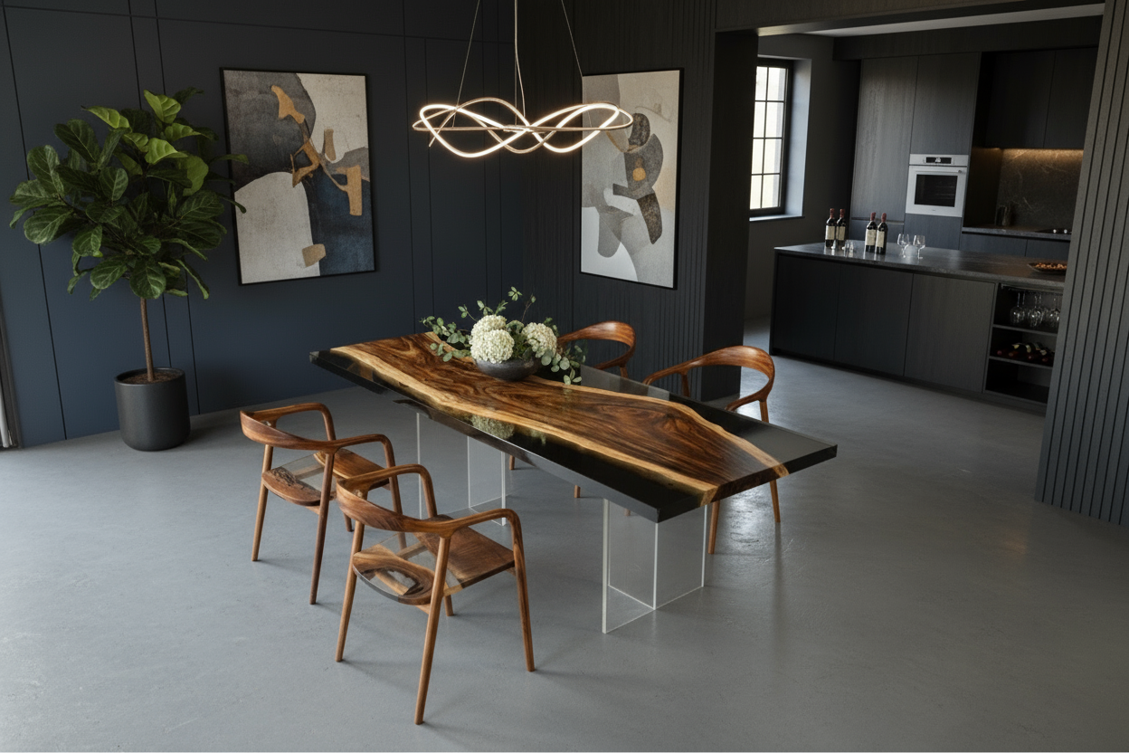 Suar Wood Epoxy Resin Table | Rustic Custom Furniture