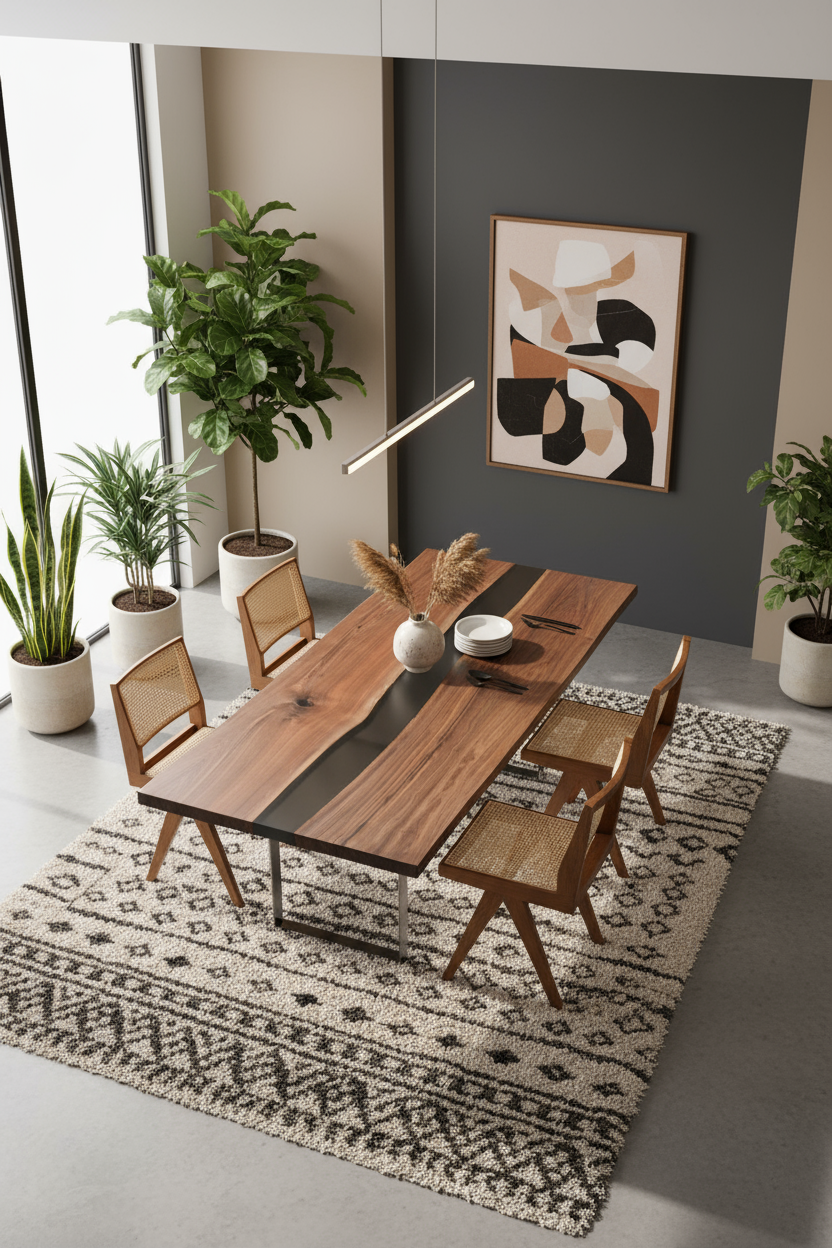 American Black Walnut Resin Table | Premium Handmade Dining Furniture