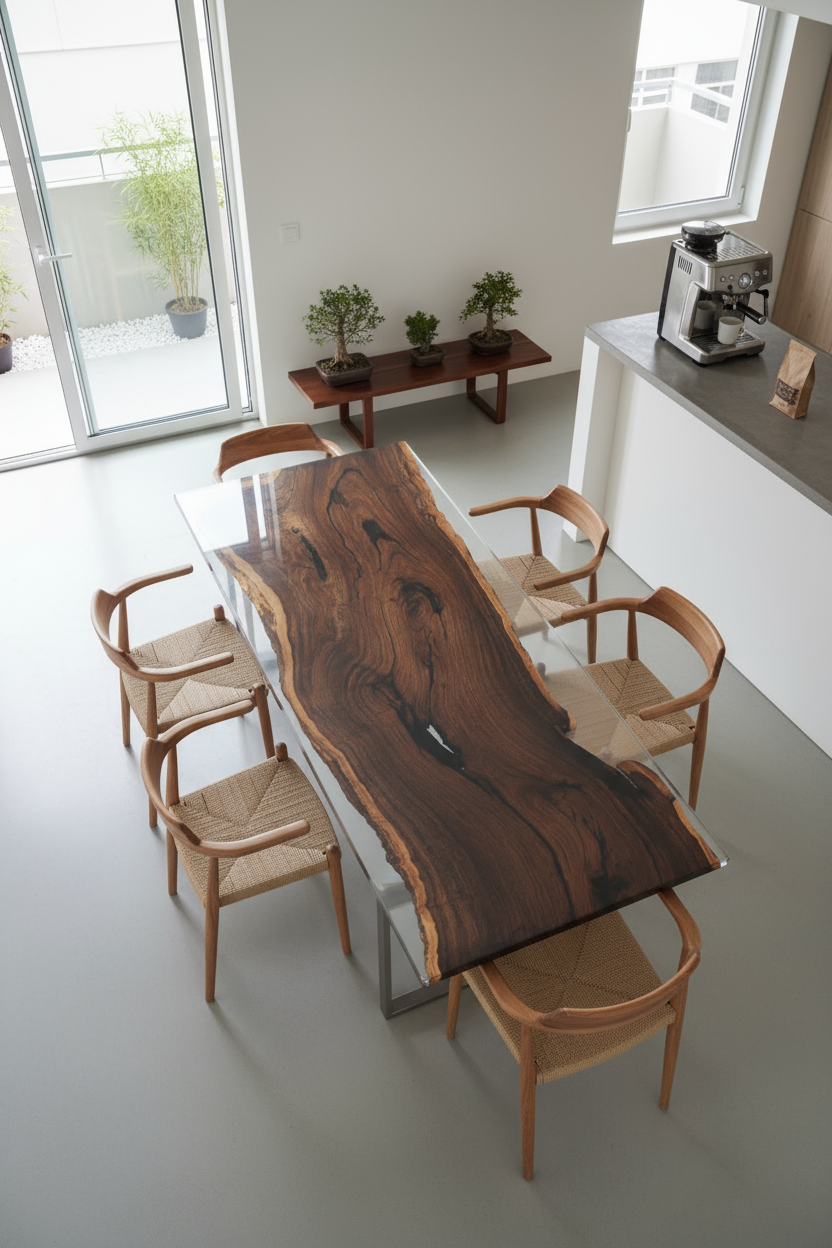 Ebony Wood Epoxy Resin Dining Table | Modern Custom Wood Craftsmanship