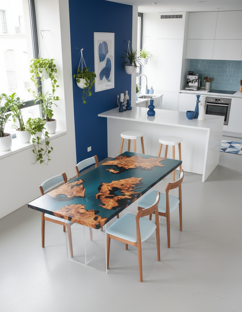 Burr Oak Epoxy Resin Dining Table | Handmade Furniture Design