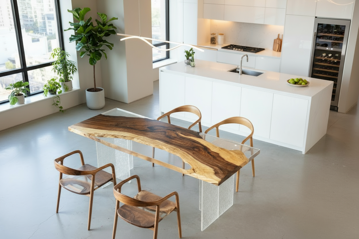 Suar Wood Epoxy Resin Table | Rustic Custom Furniture