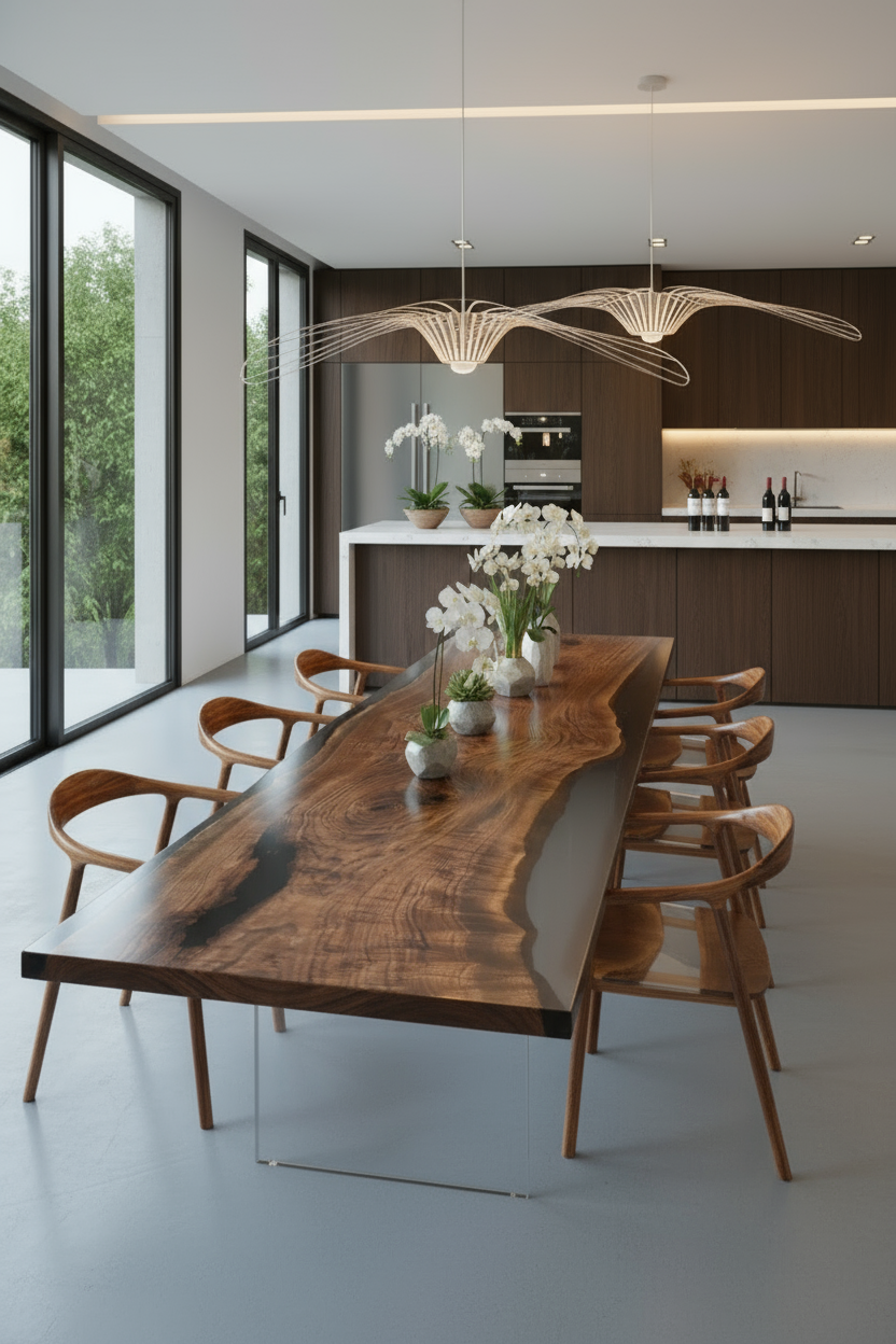 American Black Walnut Resin Table | Premium Handmade Dining Furniture