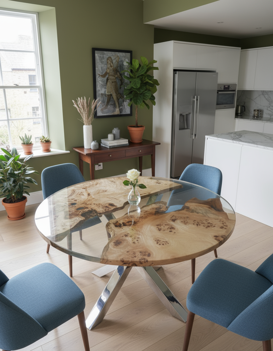 Poplar Epoxy Resin Round Table | Custom Handmade Contemporary Design