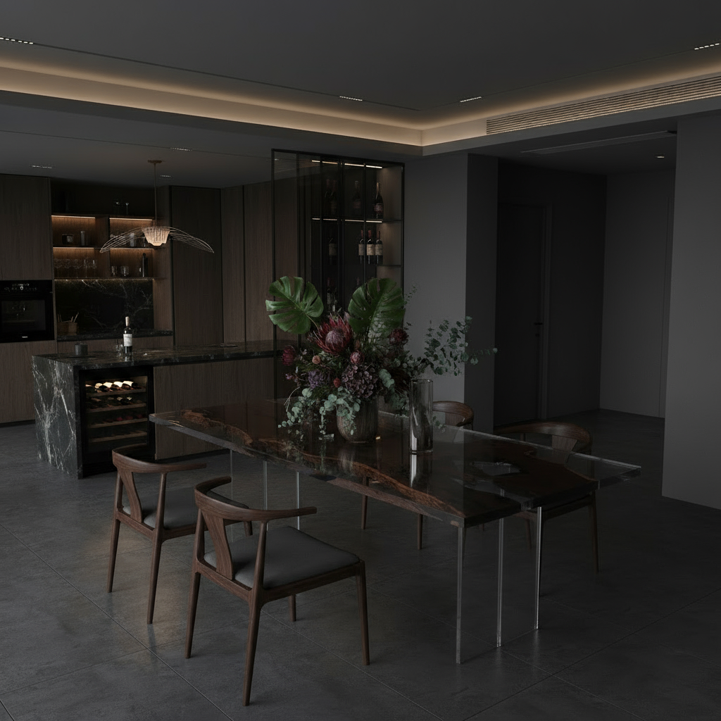 Ebony Wood Epoxy Resin Dining Table | Modern Custom Wood Craftsmanship