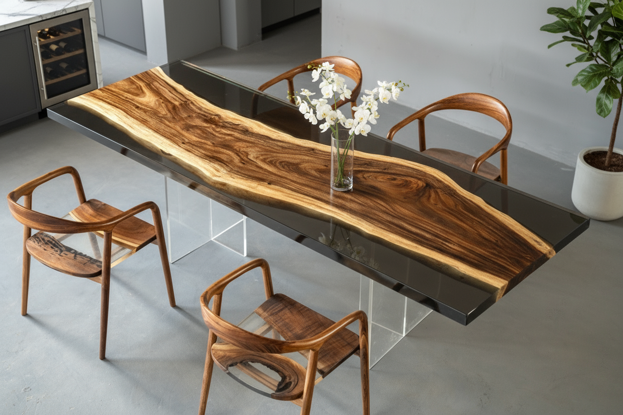 Suar Wood Epoxy Resin Table | Rustic Custom Furniture