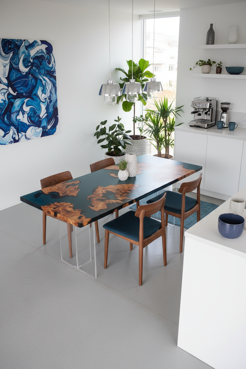 Burr Oak Epoxy Resin Dining Table | Handmade Furniture Design