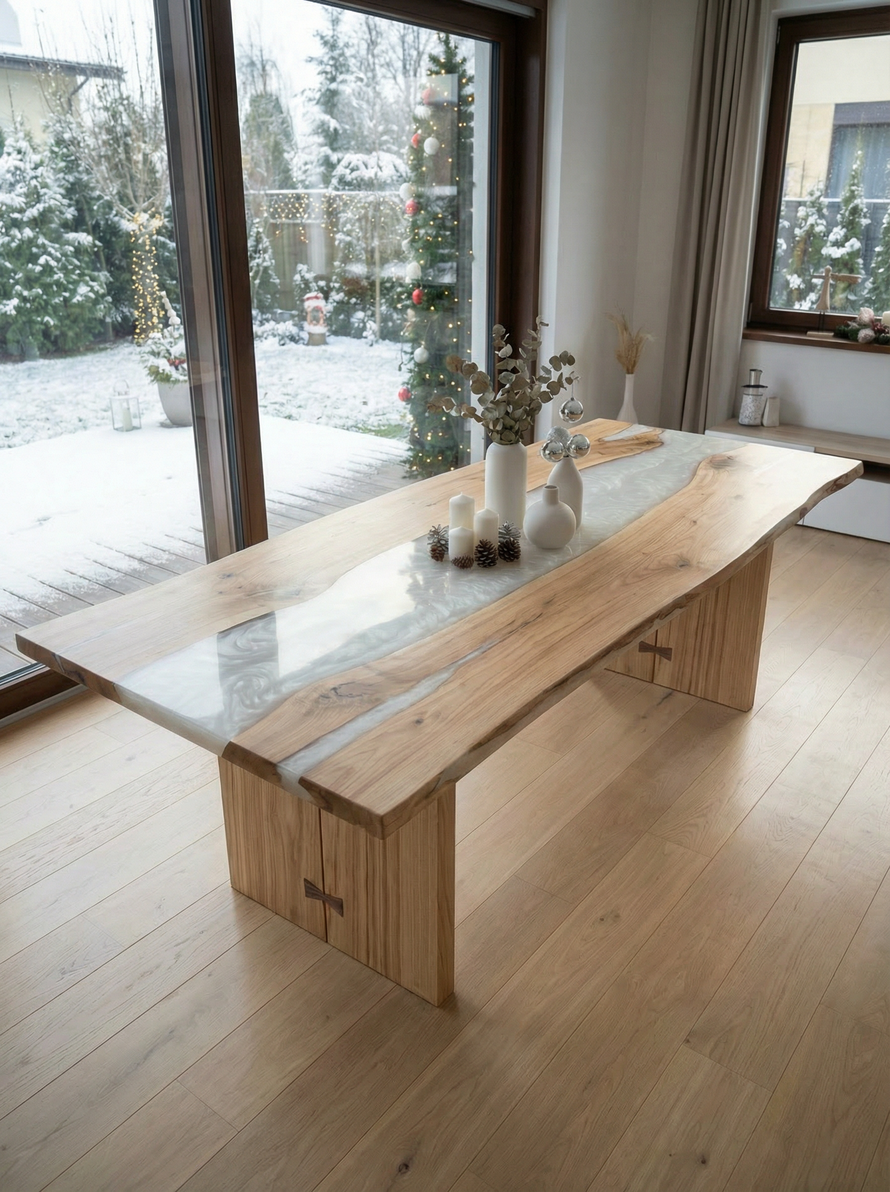 Ash Wood Epoxy Resin Dining Table | Light, Durable & Customizable