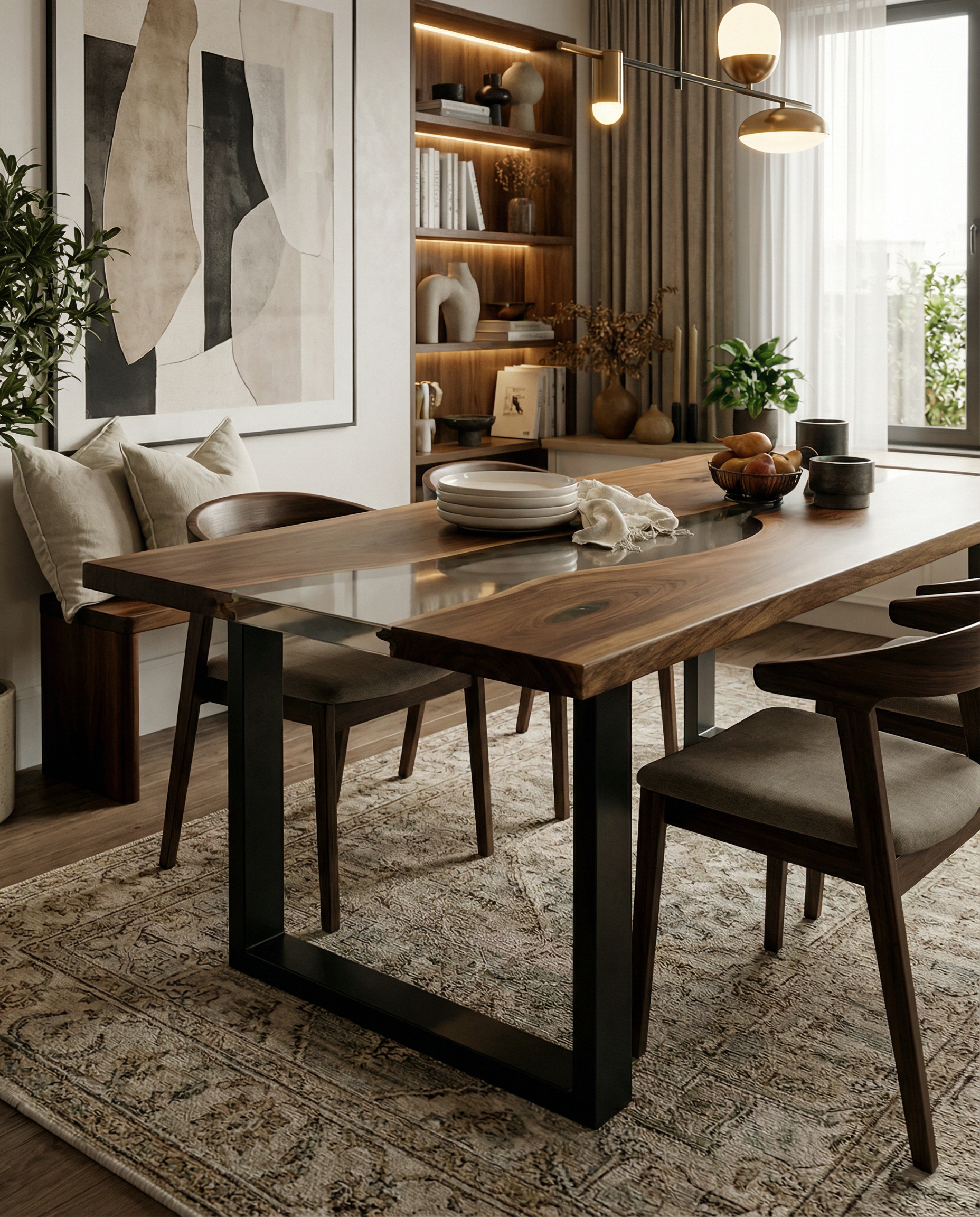 Ebony Wood Epoxy Resin Dining Table | Modern Custom Wood Craftsmanship