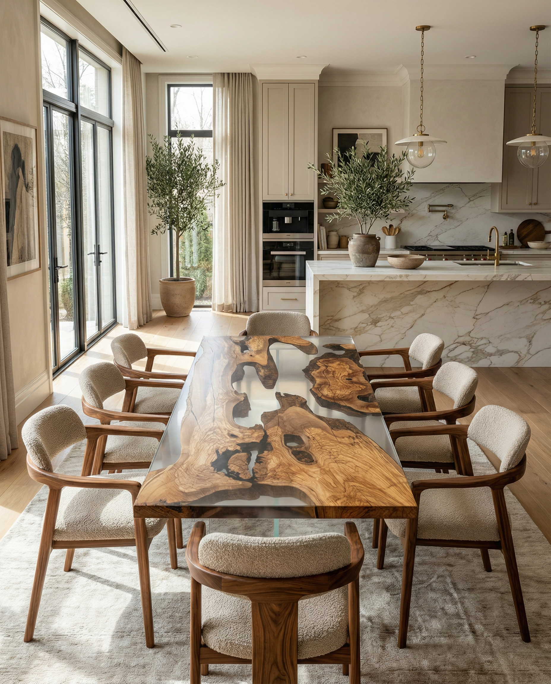 Italian Olive Wood Epoxy Resin Dining Table | Unique Artisan Furniture