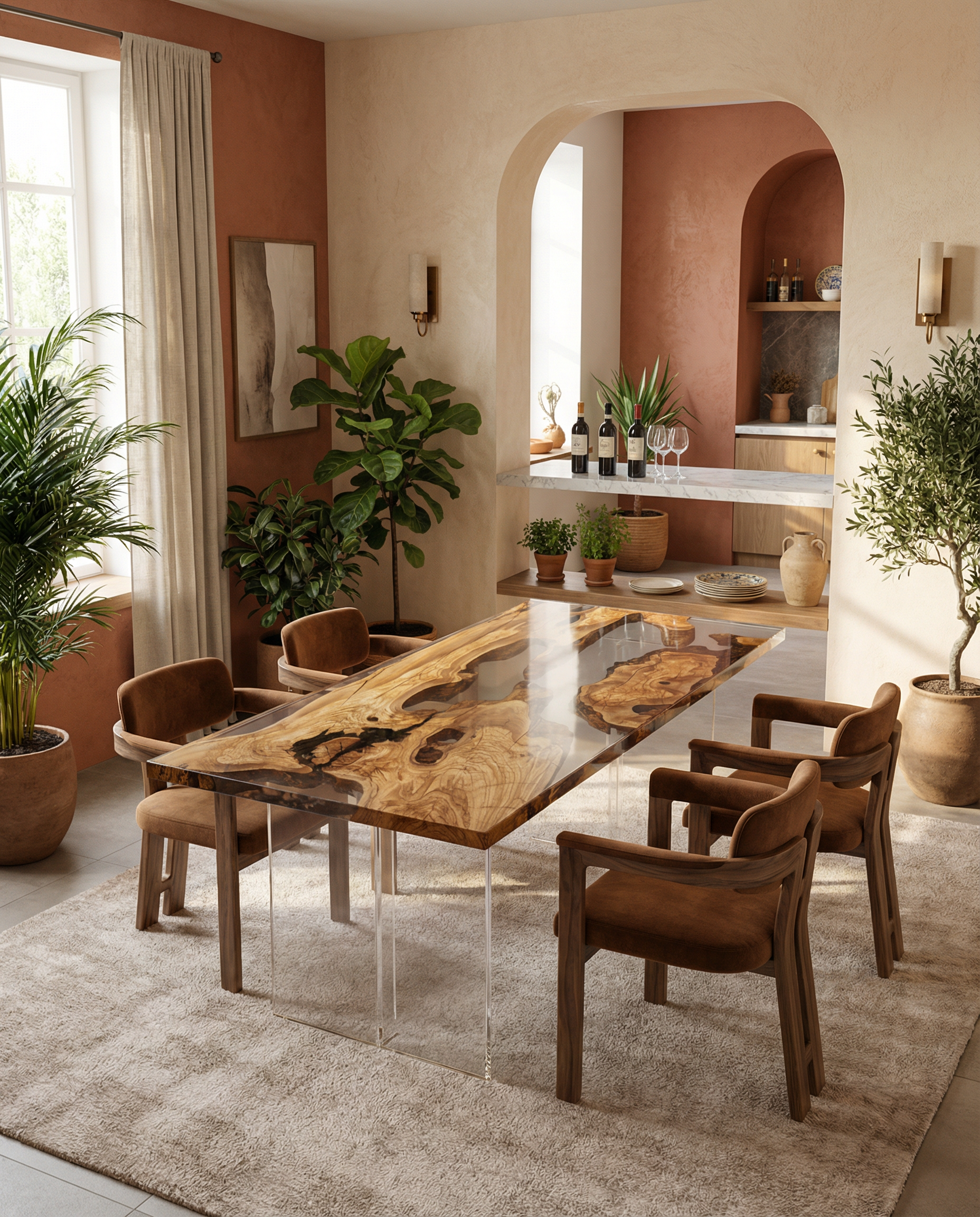 Italian Olive Wood Epoxy Resin Dining Table | Unique Artisan Furniture