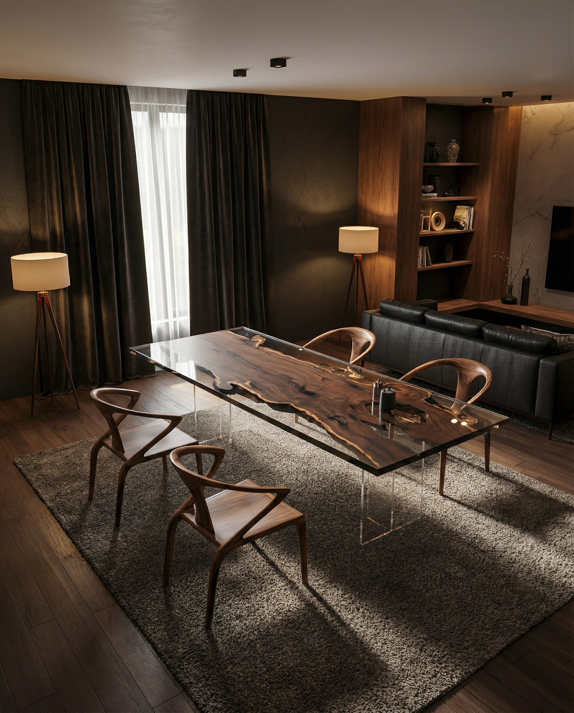 Ebony Wood Epoxy Resin Dining Table | Modern Custom Wood Craftsmanship
