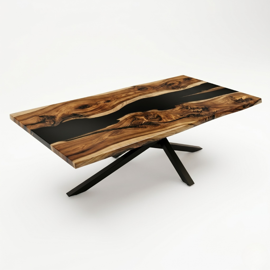 American Black Walnut Black River Epoxy Dining Table