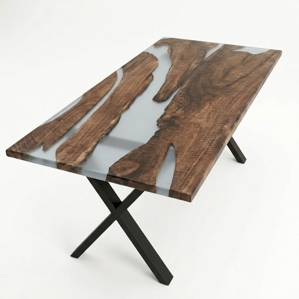 American Black Walnut Grey Epoxy Dining River Table