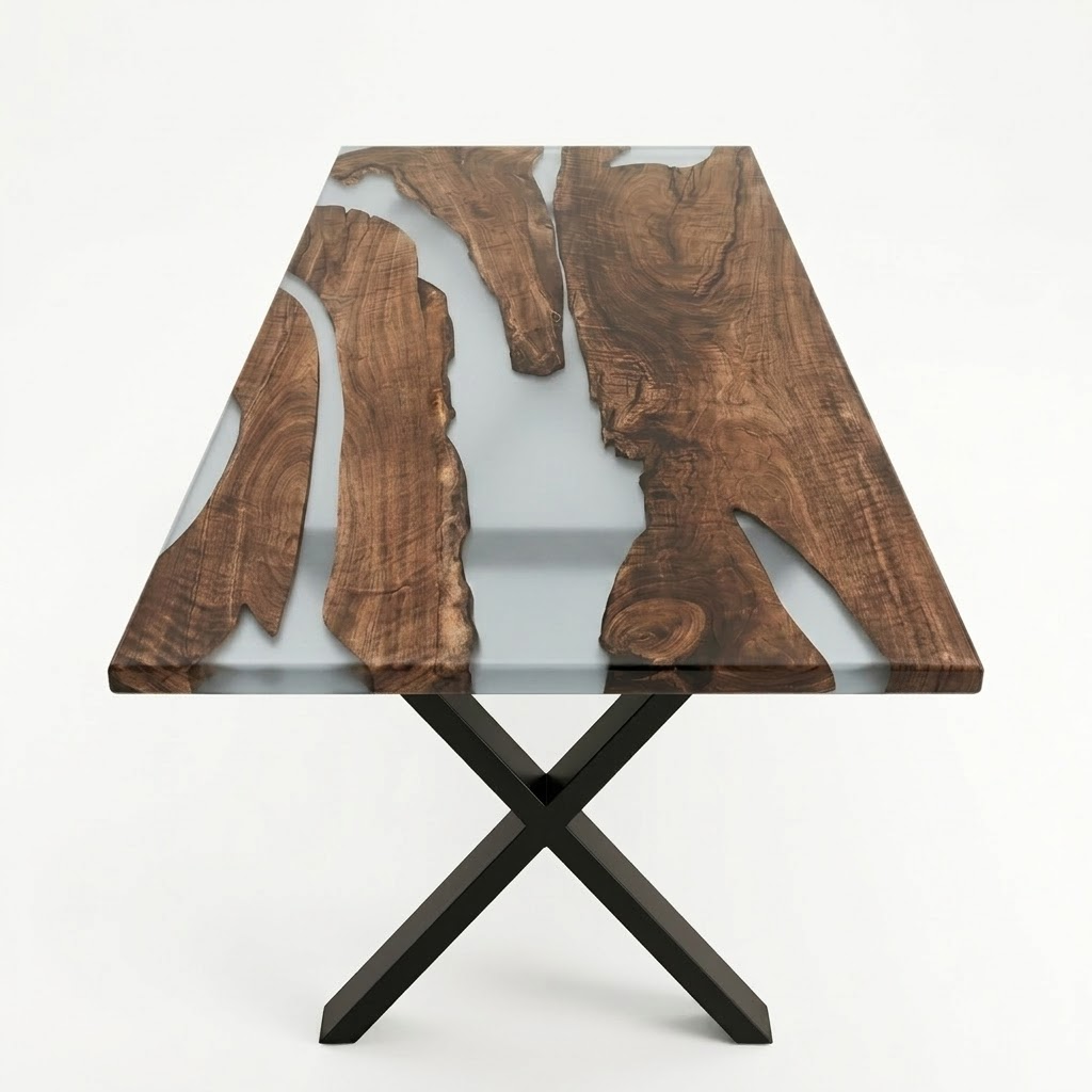 American Black Walnut Grey Epoxy Dining River Table