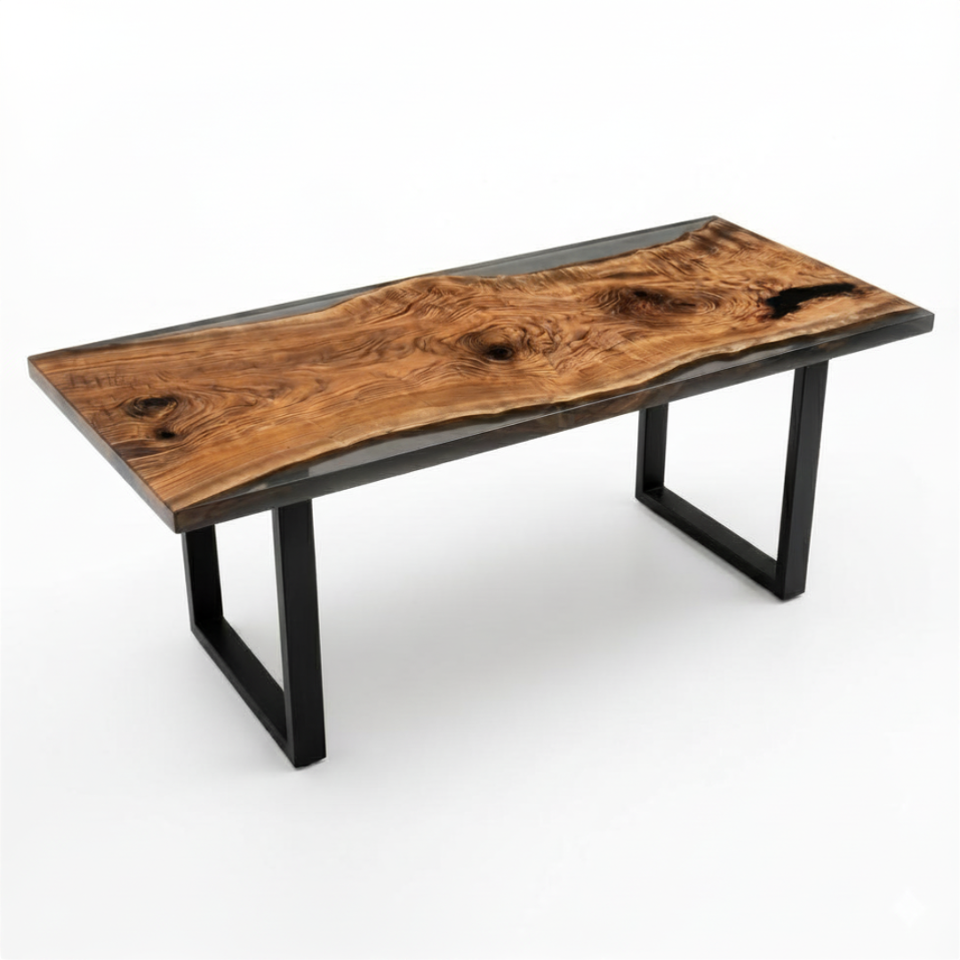 American Black Walnut Smoky Grey Resin Epoxy Dining Table