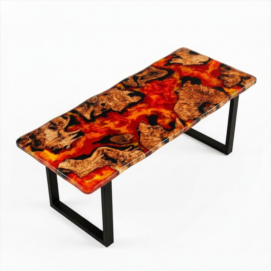 Burr Oak Red Lava Epoxy Dining Table