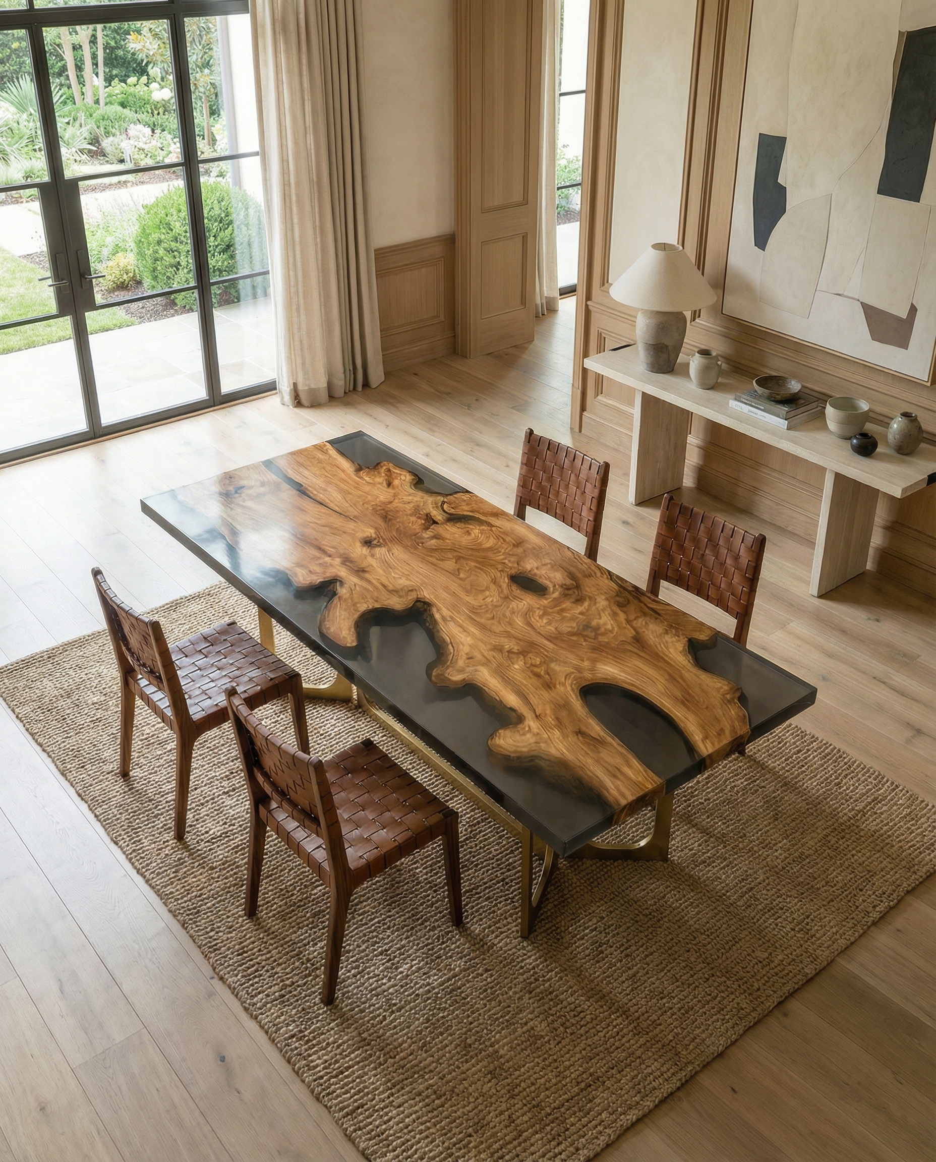 Italian Olive Wood Epoxy Resin Dining Table | Unique Artisan Furniture