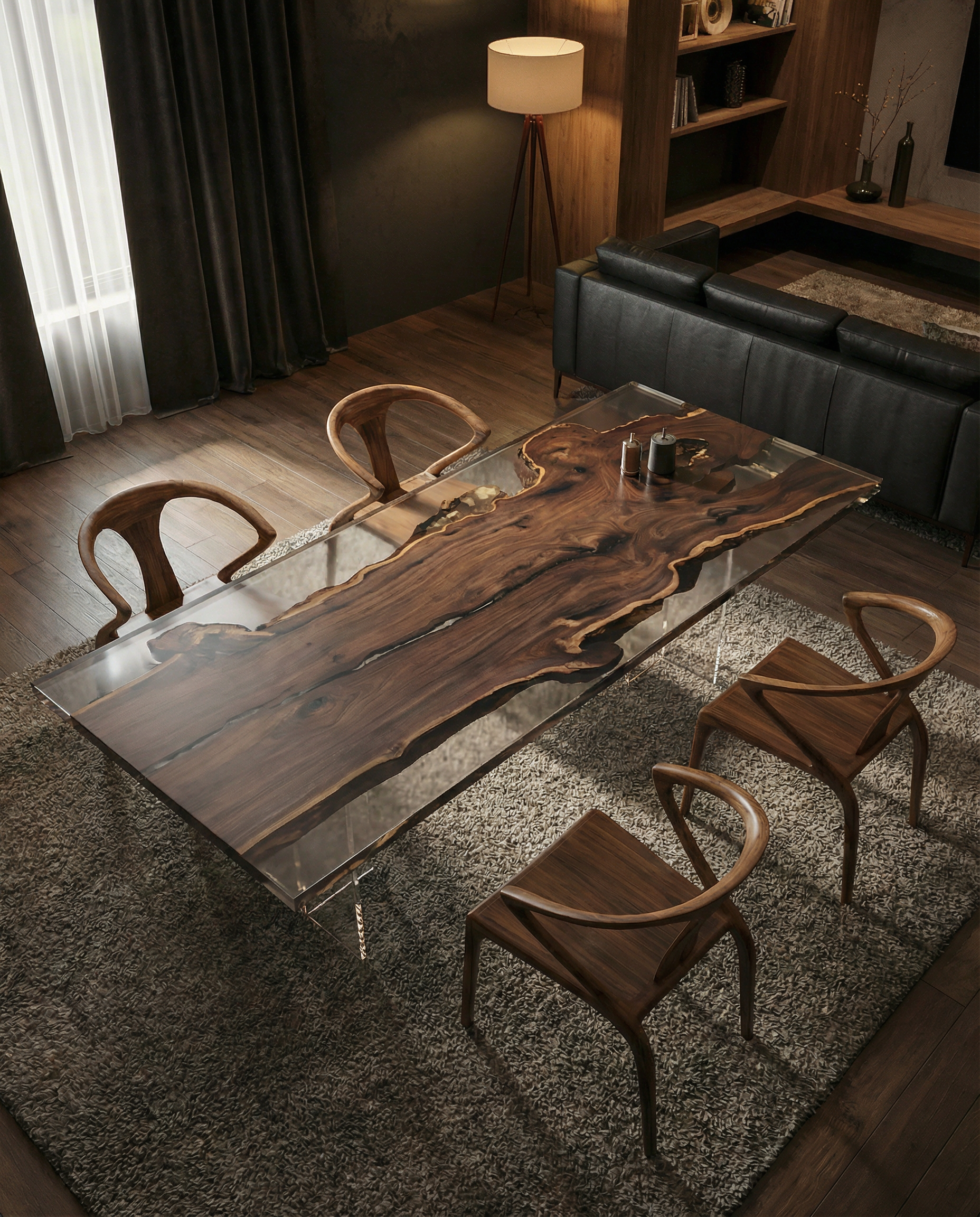 Ebony Wood Epoxy Resin Dining Table | Modern Custom Wood Craftsmanship