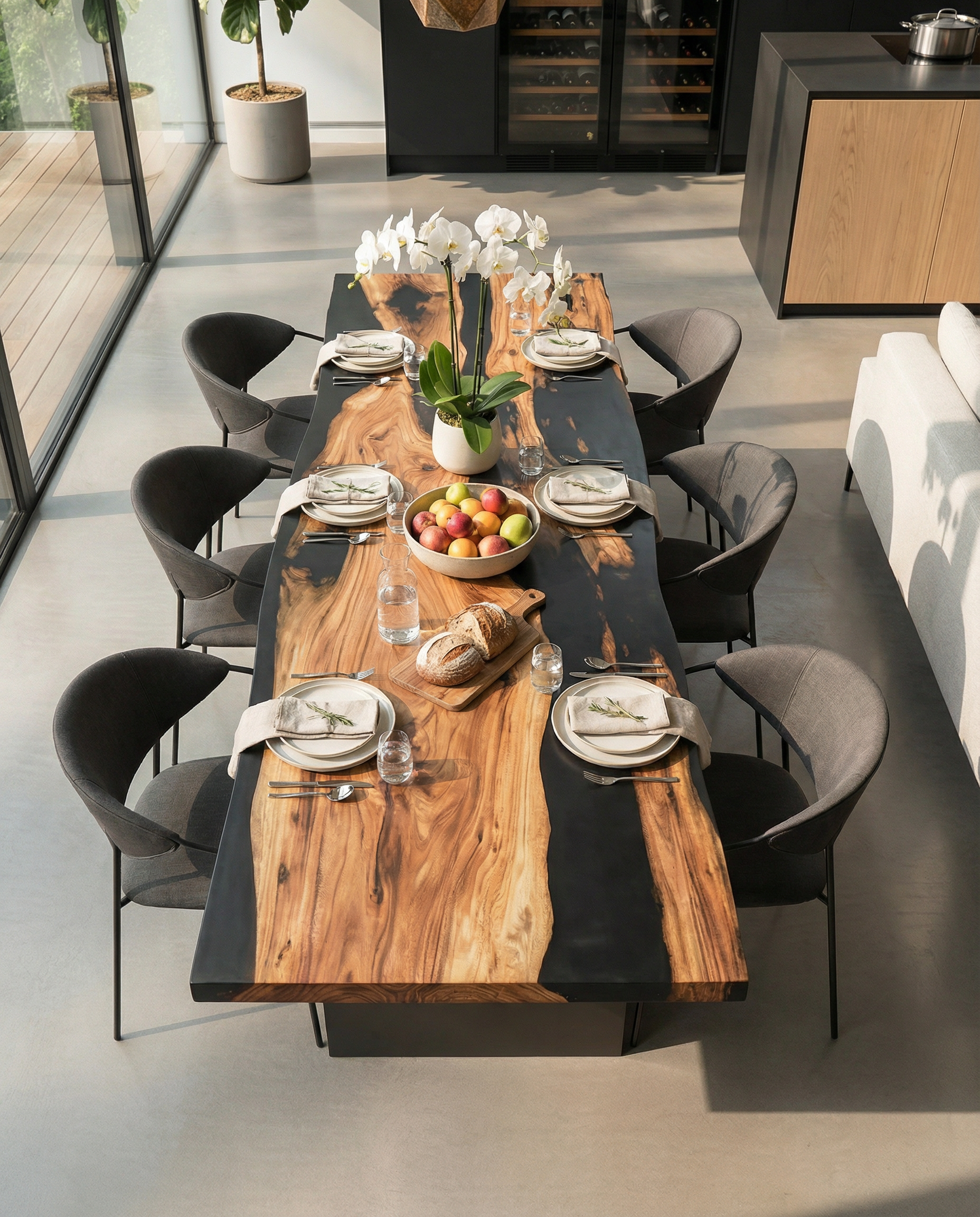 Italian Olive Wood Epoxy Resin Dining Table | Unique Artisan Furniture