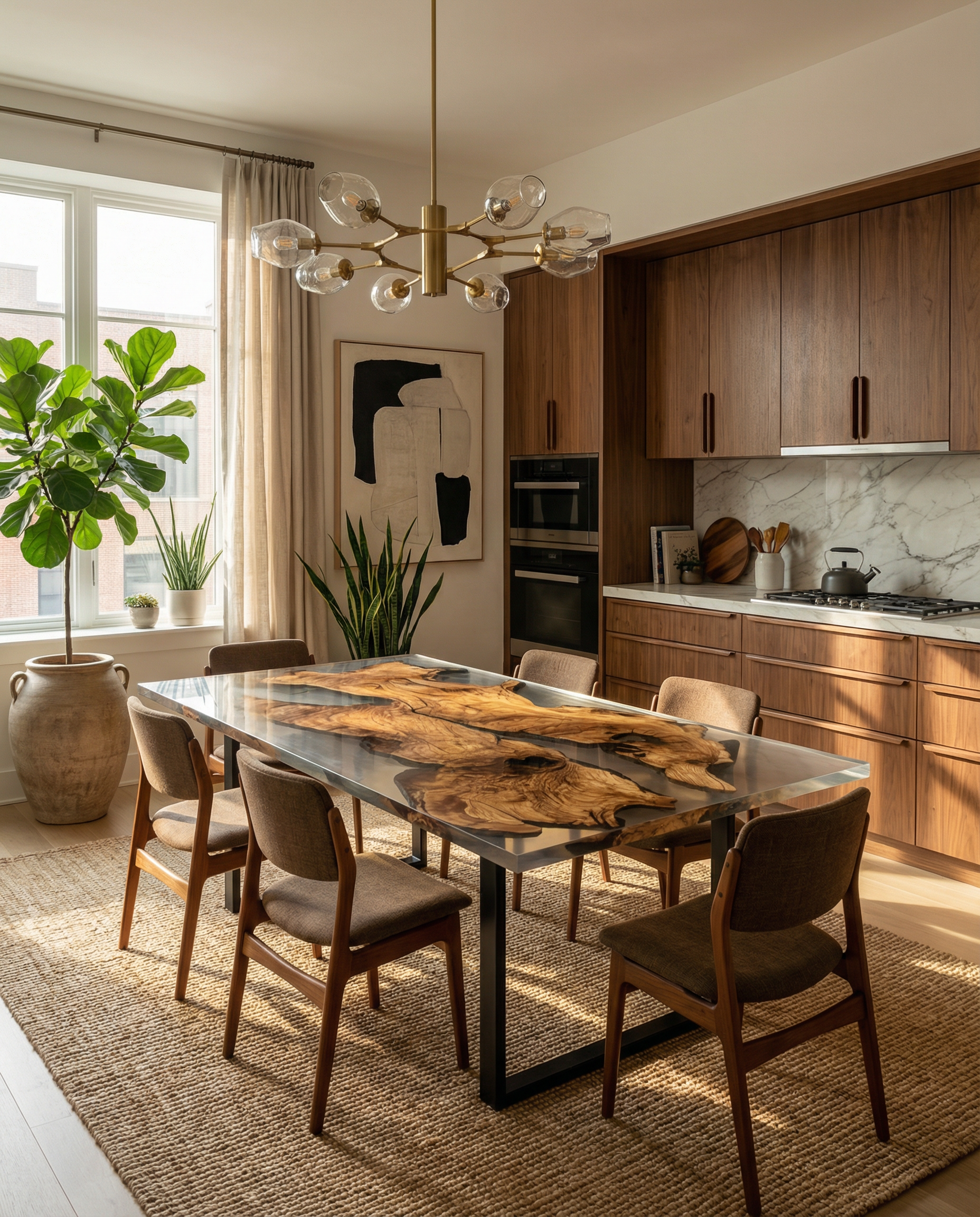 Italian Olive Wood Epoxy Resin Dining Table | Unique Artisan Furniture