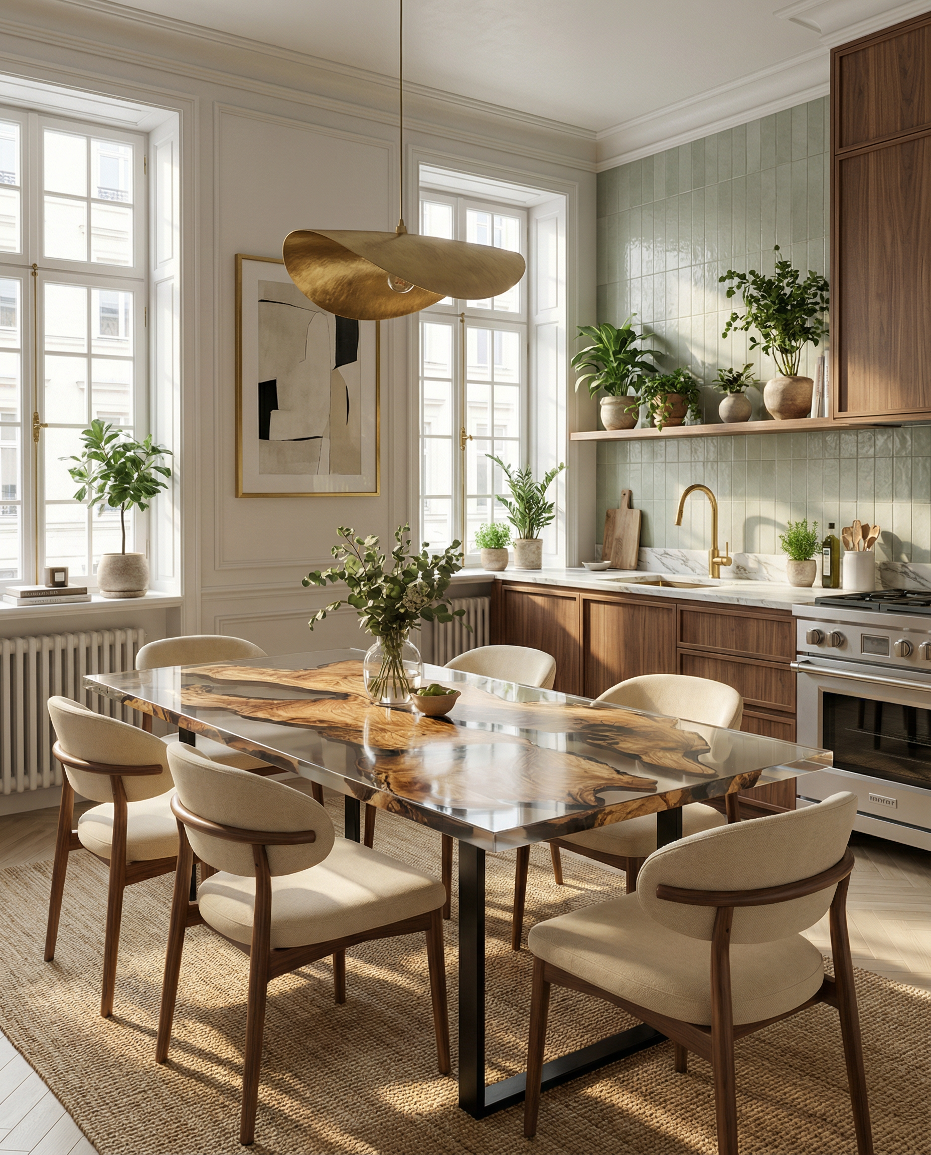 Italian Olive Wood Epoxy Resin Dining Table | Unique Artisan Furniture