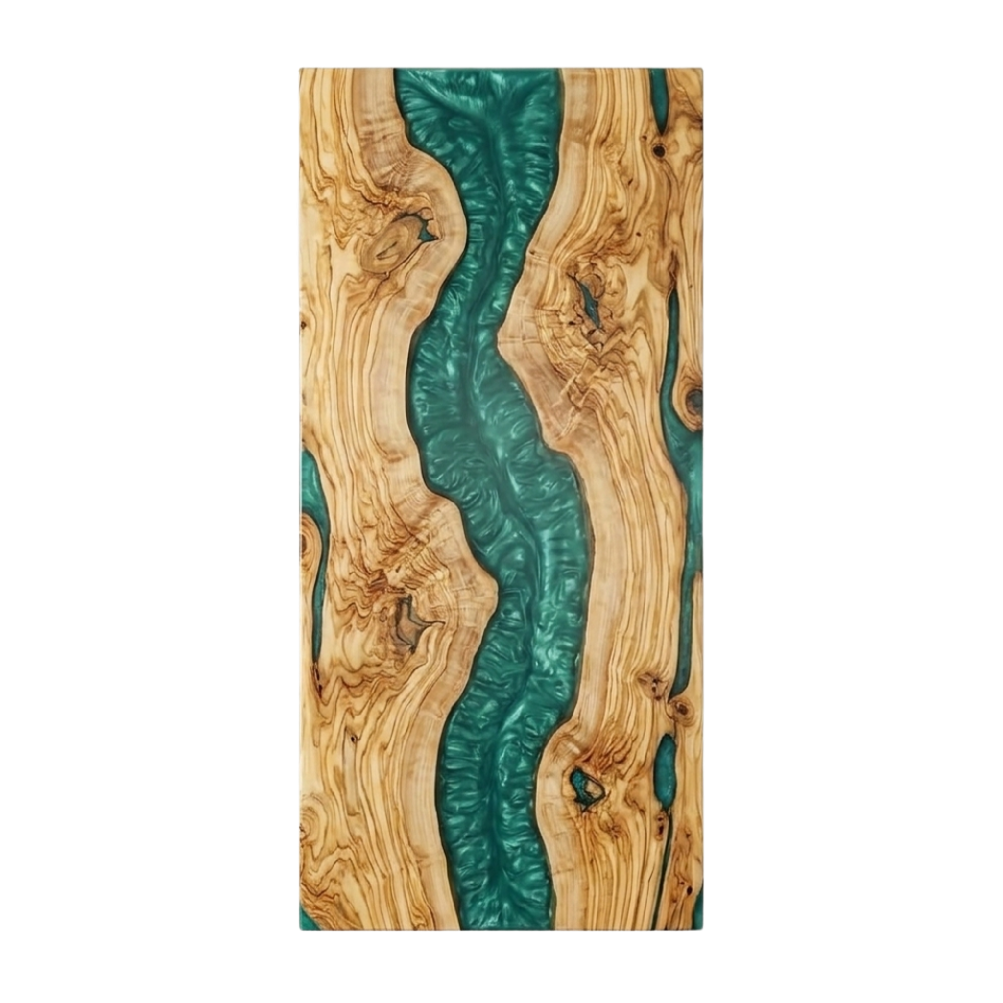 Olive Wood Emerald Mist Epoxy River Dining Table