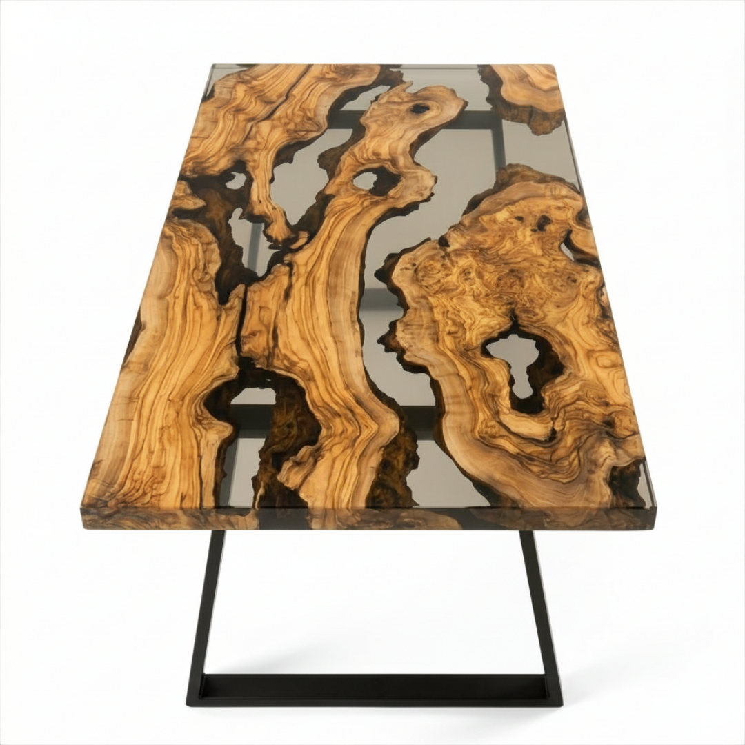 Light Grey Epoxy Olive Wood Dining Table