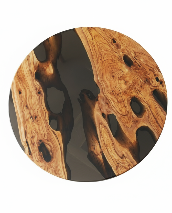 Italian Olive Wood Epoxy Resin Round Table | Handmade Luxury Furniture