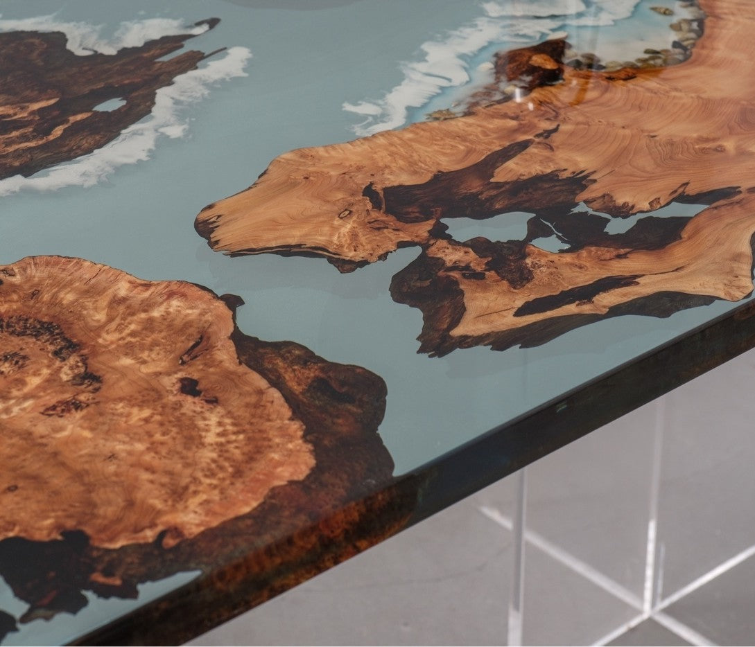 Burr Oak Epoxy Resin Dining Table | Handmade Furniture Design