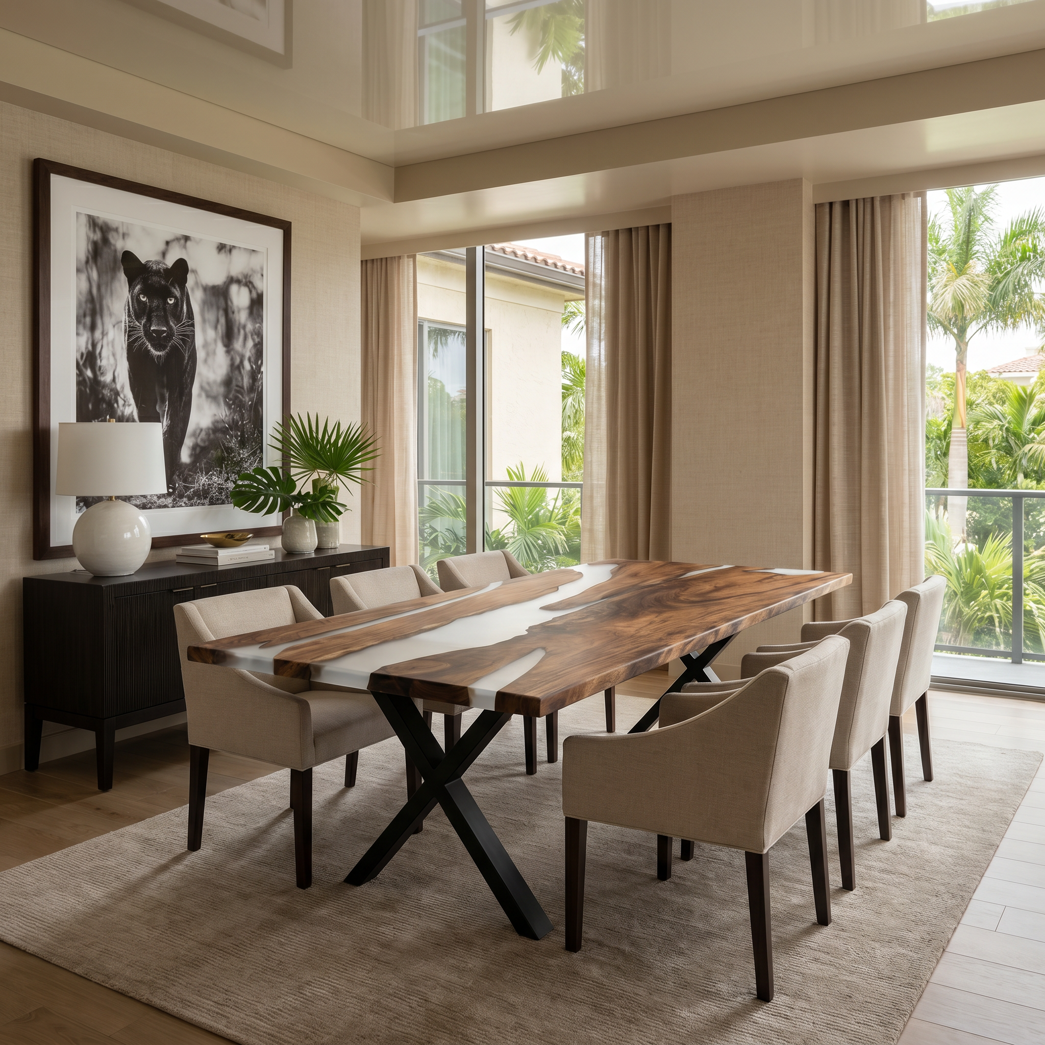 American Black Walnut Grey Epoxy Dining River Table