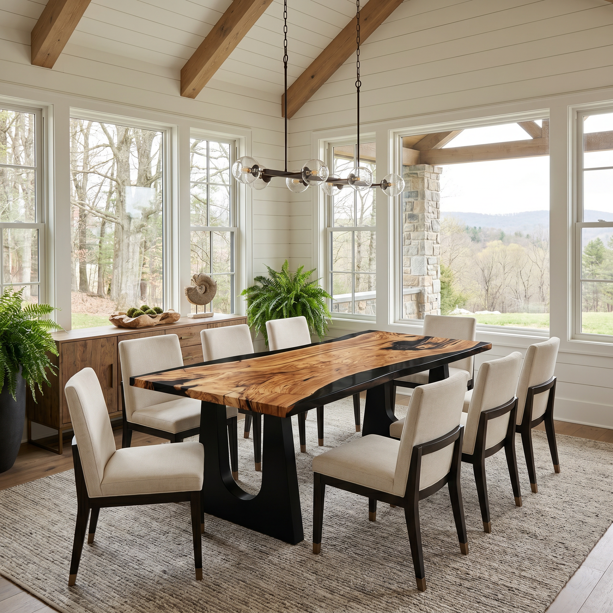 Italian Olive Pennsylvania Style Black Epoxy Dining Table