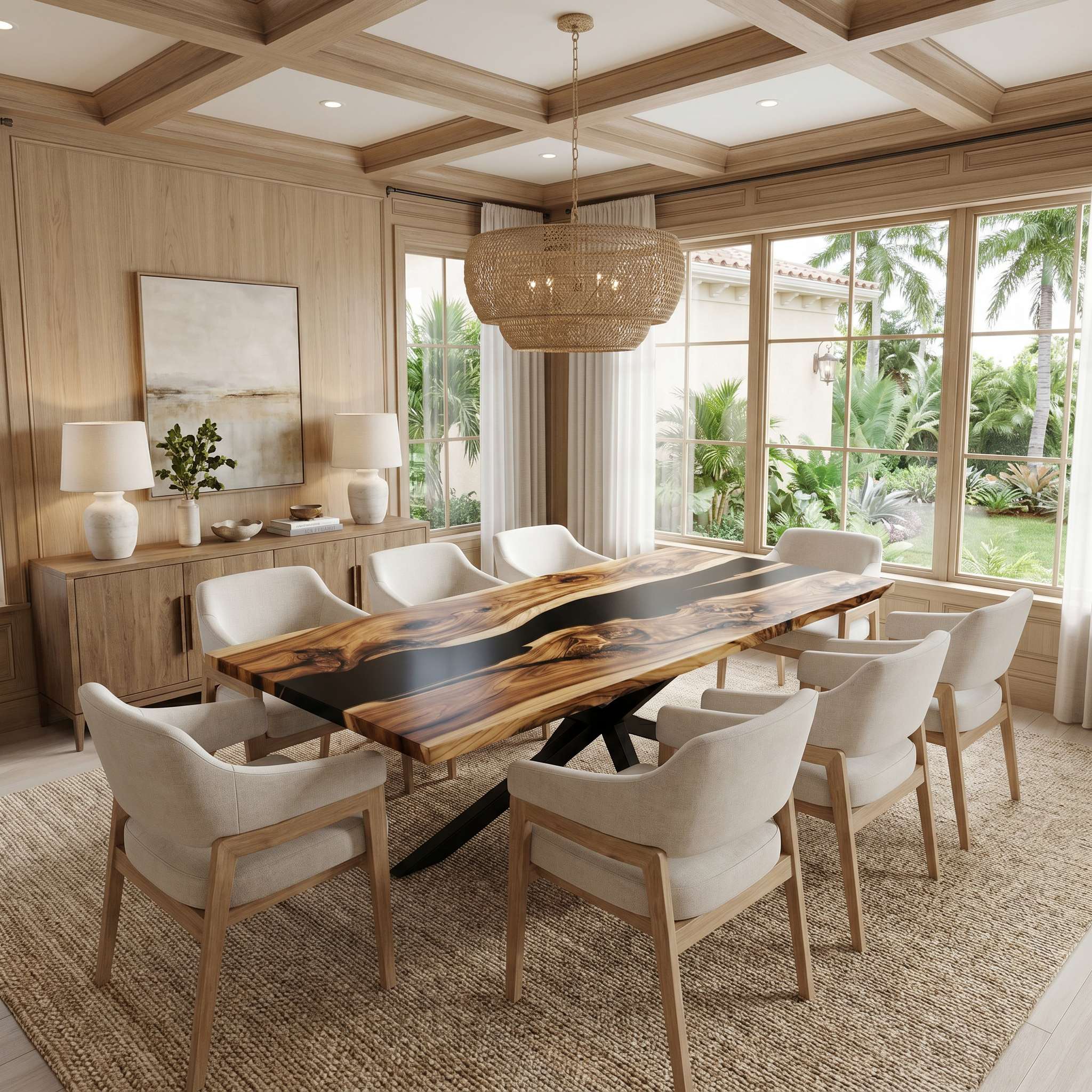 American Black Walnut Black River Epoxy Dining Table