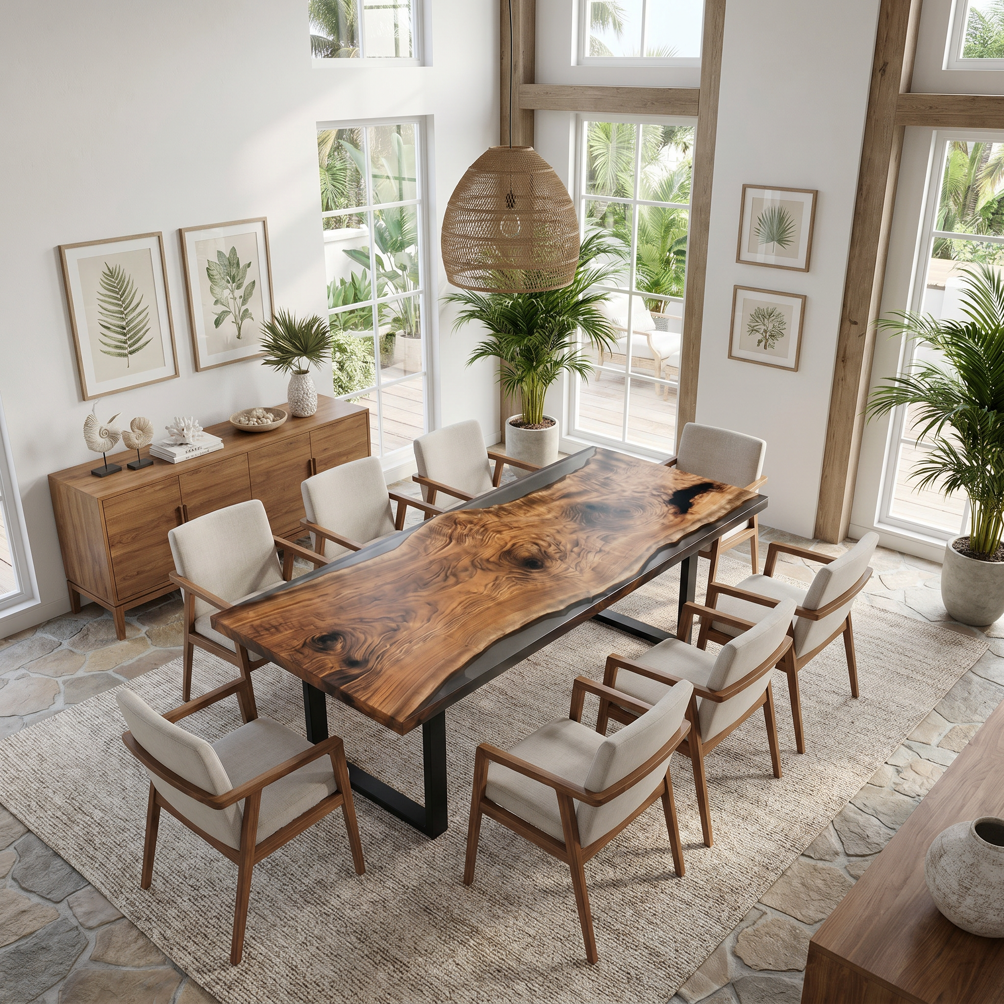 American Black Walnut Smoky Grey Resin Epoxy Dining Table