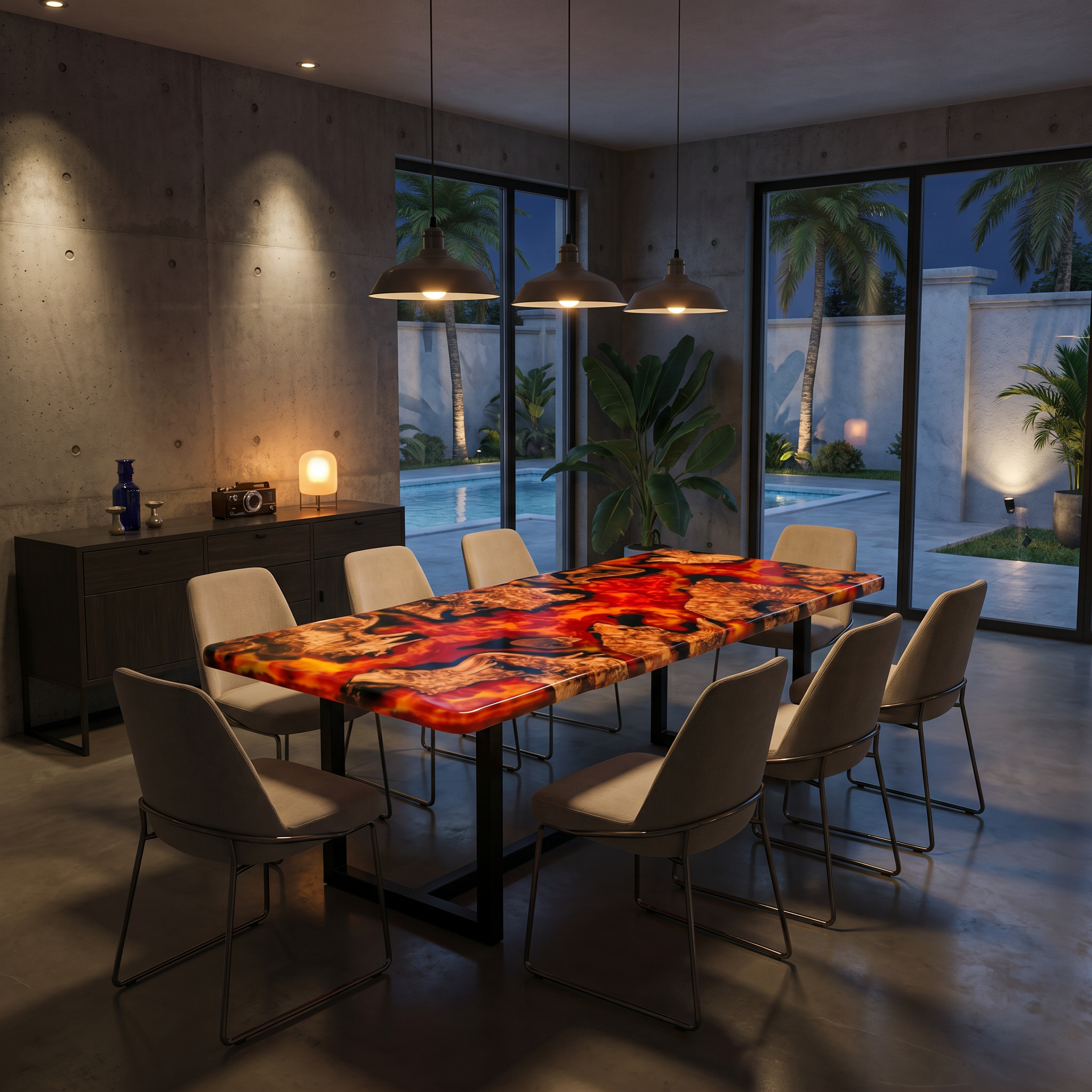 Burr Oak Red Lava Epoxy Dining Table