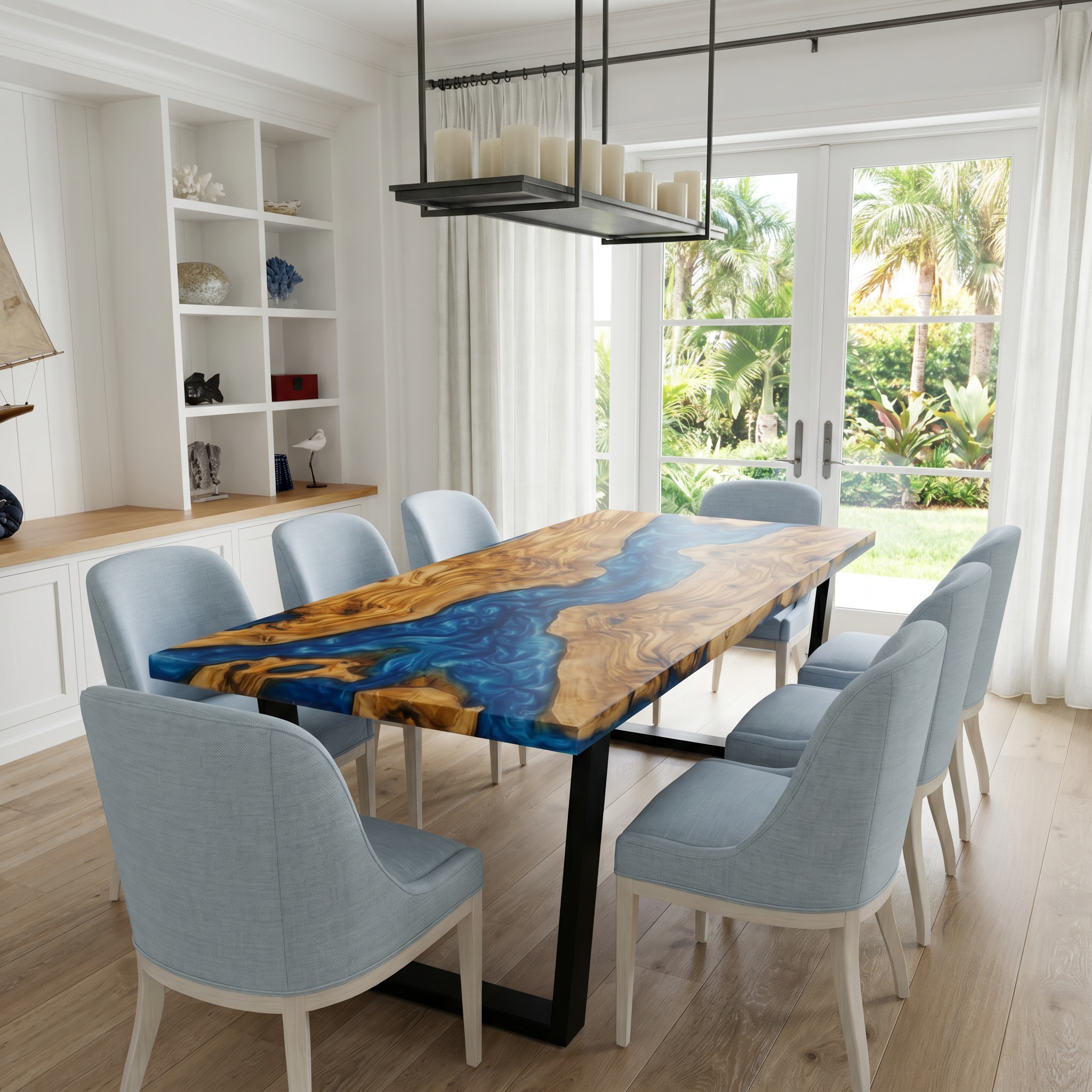 Olive Wood Blue Wave Epoxy River Dining Table