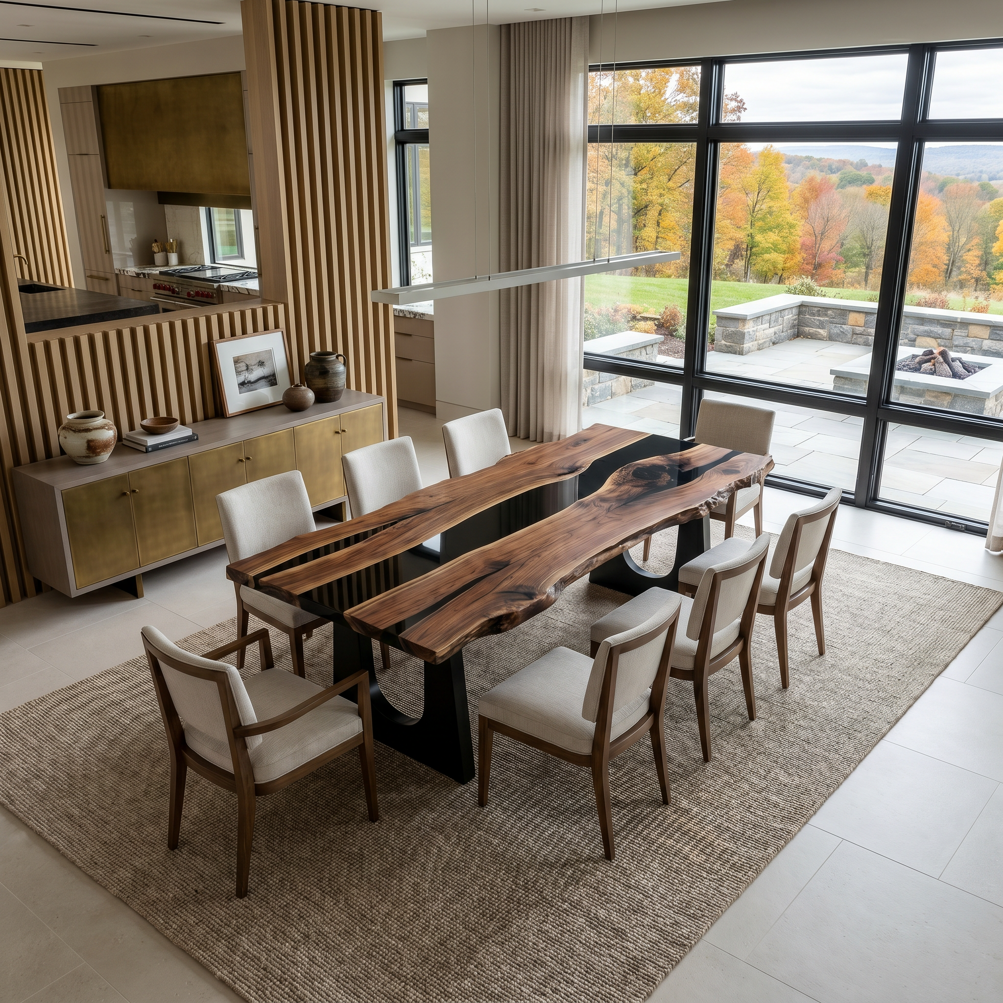 American Black Walnut Live Edge Black Epoxy Dining Table