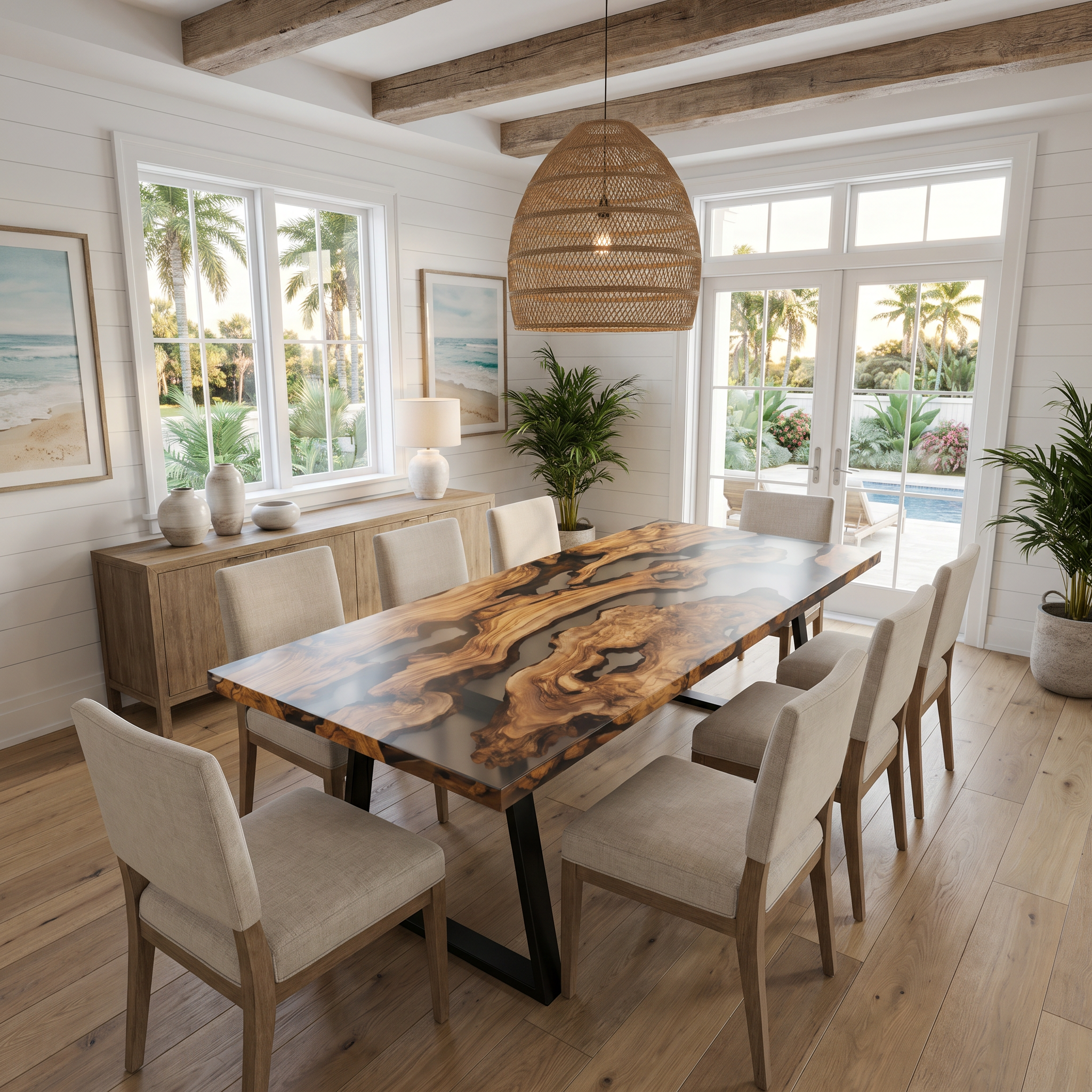 Light Grey Epoxy Olive Wood Dining Table